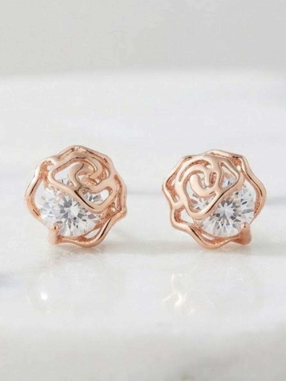 Rose Gold Floral Crystal Stud Earrings